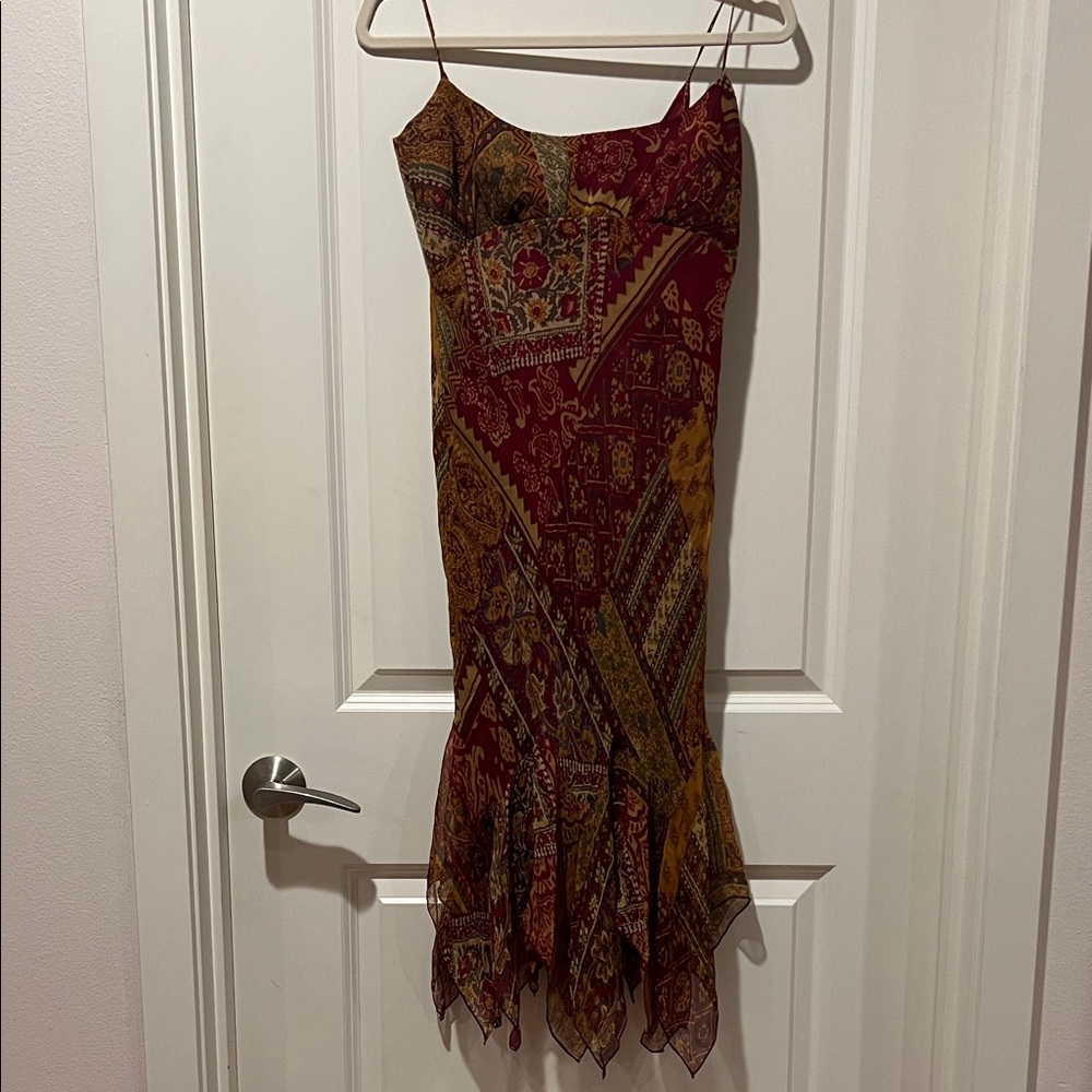 ABS Allen Schwartz Burgundy and Gold Patterned Dress